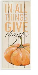 Give Thanks Pumpkin Rustic Farm, 7 x 17 Inch Mounted Print on Wall Plaque