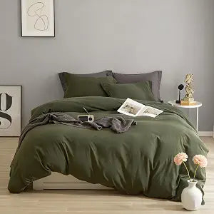 AZMTOP Prewashed Duvet Cover Queen Size 2 Pcs(1 Duvet Cover and 2 Pillow Shams),Washed Cotton Bedding Set for All Seasons,Soft Breathable Comfy Zipper Quilt Covers Forest Green 90"X90"