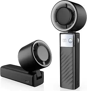 YOSHENMO Portable Handheld Turbo Fan - Foldable Mini Fan with Air Turbo Tech, 1-199 Speed Adjustment, 20H Runtime, LED Display, Battery-Powered for Indoor/Outdoor Use, Dark Black