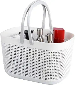 Plastic Portable Shower Caddy Basket, Storage Organizer with Handle, White