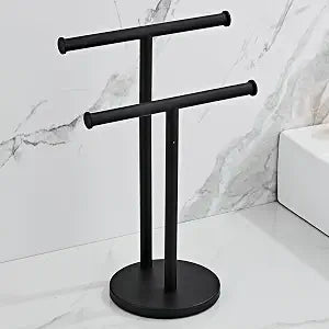 Black Hand Towel Holder Stand, Double T-Shape Hand Towel Stand Towel Rack Towel Bar for Bathroom Countertop, SUS304 Stainless Steel SHUNLI