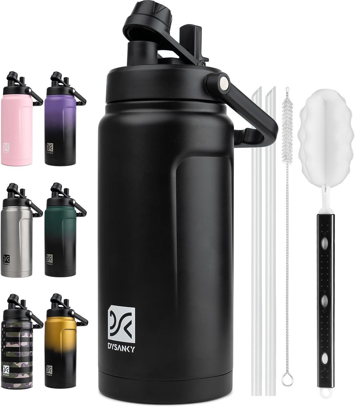 DYSANKY 64 oz Insulated Water Bottle Wide Mouth for Camping and Hiking | Thickened Stainless Steel Vacuum Large Water Jug BPA-Free, Half Gallon
