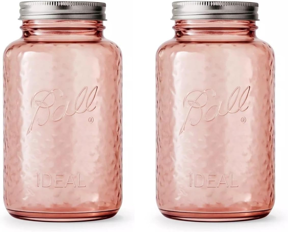 Ball Collectors Edition Vintage Rose Colored Canning Jars, Regular Mouth Quart Jars with Lids and Bands, 32 Oz Each, Pack of 2, 2166214-2PK
