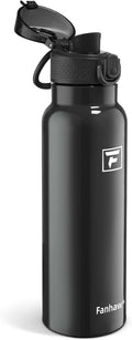 Fanhaw 24oz Insulated Water Bottle with Soft Chug Lid, Glossy Black
