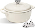 Enameled Cast Iron Dutch Oven Pot With Lid - AIVIKI 5QT Dutch Oven for Bread Baking With Cotton Potholders - Heavy-Duty Cookware for Braising, Stew, Roasting, Oven Safe up to 500F, Cream White