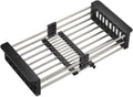 Dish Drying Rack, Over The Sink Dish Drying Rack, Stainless Steel Drainer with Adjustable Arms Holder Functional Kitchen Sink Organizer for Vegetable and Fruit, Black
