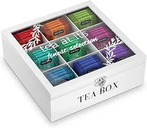 Tea Box Organizer,Wooden Tea Storage,Tea Bag Holder with Glass Lid