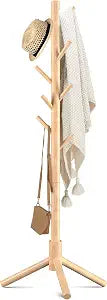 Haddockway 3 Adjustable Freestanding Wooden Coat Rack Stand 8 Hooks,Hallway