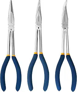 MANUFORE 11-Inch Long Reach Needle Nose Pliers, Straight, 45 & 90 Bent