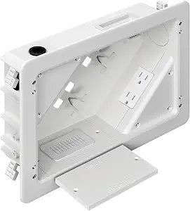 in-Wall TV Box with Flange for Home Theater Installation, 11.9" x 8.4" Cord Hider for Wall Mounted TV, with 2 Outlets, Cable Bracket, LV Cable & 1-1/2" ENT Entrance, Ideal for New or Retrofit Job