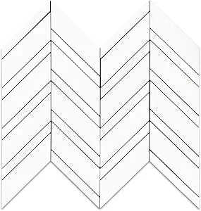 Yipscazo Polished White Herringbone Peel and Stick Backsplash for Kitchen Walls, Sample Heat Resistant PVC Mixed Metal Stick on Backsplash Tiles,Waterproof Peel and Stick Tile for Bathroom&Shower