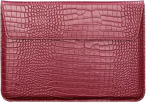 Wine Red Crocodile PU Leather Laptop Sleeve for 15-16 Inch Laptops
