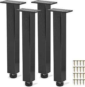 16 inch / 40cm Metal Furniture Legs, Pack of 4 Mid Century Modern Adjustable Square Rectangular Replacement Feet for Home DIY Projects Table Sofa Couch Chair Ottoman Bench TV Stand Black