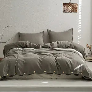 BISELINA Linen Lyocell Duvet Cover Set 3 Pieces 20% Natural Flax 80% Lyocell Blend Solid Color Soft Cool Lightweight Luxury Bedding - Stone Grey, King Size
