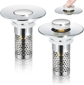 2PC Bathroom Sink Stoppers Plug Pop-up Drain Filter for 1.45 Inch Brass Basin Sink Stopper (Chrome)