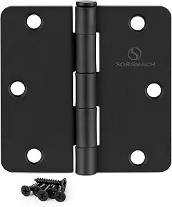 Door Hinge 3 1/2 Inch Interior Door Hinges Matte Black 3.5 Inch Interior Hinges 1/4" Radius Flat Iron Hinge 3 "x 3 " Door Hardware - 3 Pieces