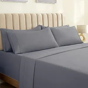 LuxClub 6 PC Full Size Sheet Set Bed Sheets Deep Pockets 18" Eco Friendly Wrinkle Free Cooling Sheets Machine Washable Hotel Bedding Silky Soft - Light Grey Full