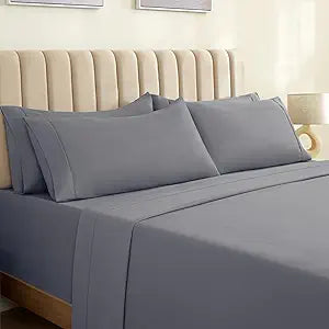 LuxClub 6 PC California King Size Sheet Set Sheets Deep Pockets 18" Eco Friendly Wrinkle Free Cooling Sheets Machine Washable Hotel Bedding Silky Soft - Light Grey California King