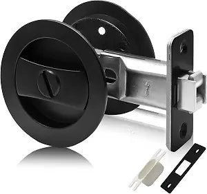 Pocket Door Lock, Round Privacy Knob, Matte Black