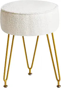 IBUYKE Makeup Vanity Stool Chair, Teddy Velvet Footrest, White WBD009W