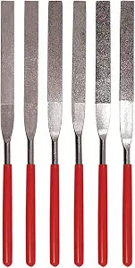 SE 74330DF 6-Piece Flat Diamond Grit File Set - Multi-Grit for Metals, Glass, Stones - 7" Length, 2" Diamond Surface, Round Handles - Includes PVC Pouch