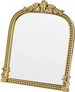 Small Arched Table Mirror, Plastic Frame with Elegant Floral Wreath