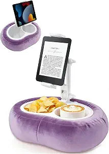 Miledi Tablet Pillow Stand for Bed with Detachable Snack Bowl, Purple