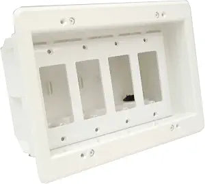 Arlington Industries DVFR4W-1 Arlington Recessed Electrical Outlet Mounting Box with Paintable Wall Plate, 4-Gang, 4 Gang, White