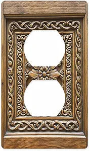 Wood Flower 1 Gang Duplex Outlet Covers 1 Gang Electrical Switch Plate Covers Dual Device Receptacle Plug Wall Plates Bedroom Decor