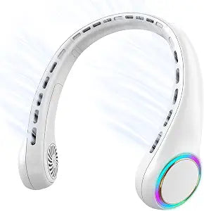 GULAKI Portable Neck Fan, Personal Fan with 4000mAh Battery, Rechargeable Neck Fan with 3 Speeds and 64 Cool Lights, Birthday Gifts for Men Women Mom Dad, Hands Free Cooling fan for Summer(White)