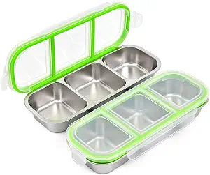 UPTRUST Reusable Snack Containers with Lids, 2pcs Stainless Steel 3-Compartment Snack Box, Divided and Leak-Proof Design for Take-Out Condiments and On-the-Go Snacks