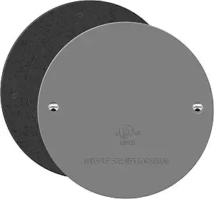 ENERLITES 4 Diameter Round Weatherproof Blank Metal Wall Plate, Gray