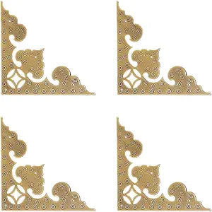 4Pcs Large Antique Brass Hollow Pattern Corner Protectors, 4" Vintage Hardware Desk Edge Wooden Jewelry Gift Box Corner Guard