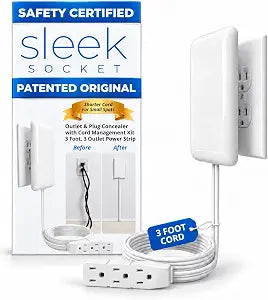 Sleek Socket Original & Patented Flat Ultra-Thin Outlet Concealer with Extension Cord Kit, Multi Outlets Power Strip, Ideal for Home Improvement, Hide Bulky and Messy Cords, 3ft