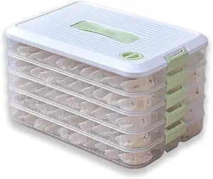 Refrigerator storage box, 5-layer sealed dumpling freezer box, kitchen food grade refrigerator, food dumpling preservation box, multifunctional classification storage organizer (Green-5 layer)