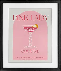 Retro Pink Lady Cocktail, 13 x 16 Inch Framed Print Under Glass