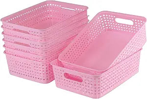 8 Pack Small Pantry Organization and Storage Bins - Household Organizers for Laundry Room, Bathrooms, Bedrooms, Kitchens, Cabinets, Countertops, Under Sink or On Shelves (Pink)