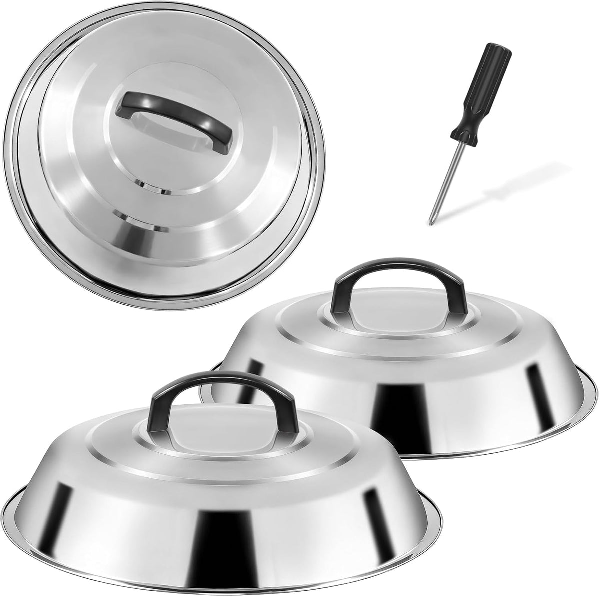 12 Inch Stainless Steel Cheese Melting Dome - 3 Pack BBQ Griddle Accessories, Basting Cover & Steaming Cover Wok Lids, Fits Blackstone Camp Chef Flat Top Griddle, Indoor Outdoor Use