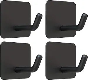 VIS'V Adhesive Hooks for Shower Wall, Heavy Duty, Black, 4 Pcs