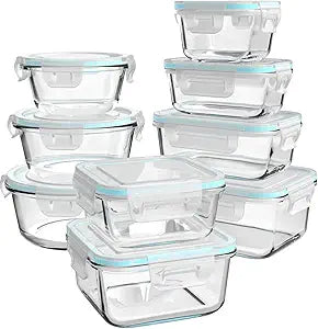 AILTEC Glass Food Storage Containers with Lids 9 Pack, 3 Shape Airtight Set