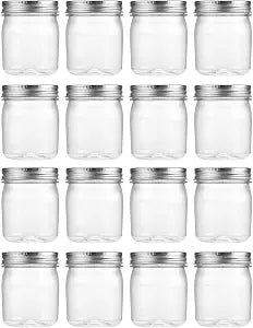 novelinks 8 oz Plastic Mason Jars and Clear Plastic Jars with Lids 8 oz