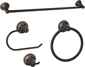 Antique 4 Piece Bathroom Hardware Accessories Set Oil Rubbed Bronze,Towel Bar Set 24 Inch,Toilet Paper Holder,Towel Holder,Towel Rack Set,Brushed Bronze Bathroom Accessories Kit