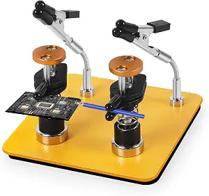 Helping Hands Clamp Metal, Adjustable Third Hand Soldering Holder Stand For Electronics, Hobby DIY, Craft, Jewelry, PCB Repair Solder Aid Station (Yellowblack, small)