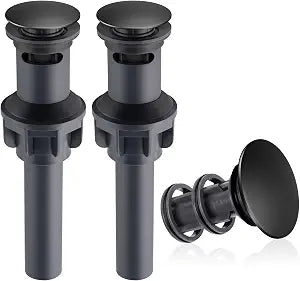 Hibbent 2 Pack Universal Bathroom Sink Drain Stopper, Pop Up Drain Strainer with Overflow, Push and Seal Sink Plug with Basket for Lavatory Vanity Vessel, Anti-Clogging Strainer, Matte Black
