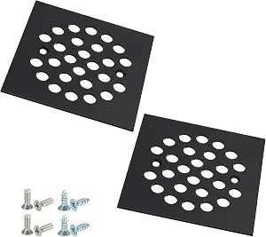 PATIKIL Shower Strainer Drain Trim Set 4-1/4", 2 Pcs 304 Stainless Steel Square Screw-in Shower Strainer Drain Cover with Screw for Bathroom Floor Lawns Landscaped Walkways Patios, Black