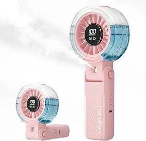 HandFan 4000mAh Handheld Turbo Misting Fan, 100 levels Adjustable High Speed Mister Fan, Portable Spray Water Mist Fans, Foldable Mini Hand Fans for Summer Beach Travel Concerts Disney(Pink)