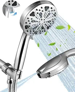 High Pressure Shower Head with Handheld, 10 Spray Modes Hand Held Showerhead, Built-in 2-Mode Power Wash for Bathroom Tub & Pets, 59 Inch Stainless Steel Hose, Adjustable Bracket, Chrome