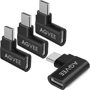 AGVEE 90 Degree USB-C Male to USB-C Female Angled Adapter