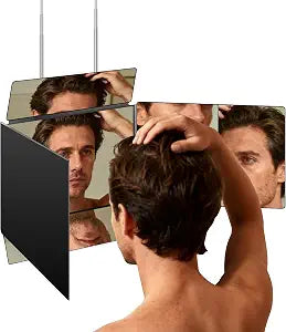 LMZNXCZ 5 Way Mirror for Self Hair Cutting, 360 Haircuts Mirror Men for Barber Use Tools, to See Back of Head, Tri Fold with Portable Height Adjustable Telescoping Hooks