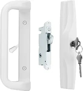 House Guard White Sliding Glass Door Handle Set with Lock and Key